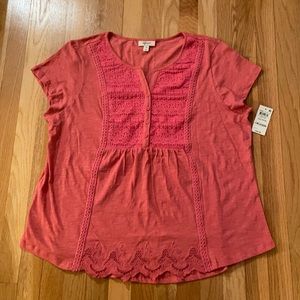 NWT Style & Co XXL Lace Front Top Coral Pink
